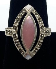 Sterling Silver / 925 Mother of Pearl  Marcasite Cocktail Ring Size 8.75