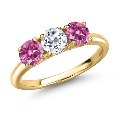 18K Yellow Gold Plated Silver White Topaz and Pink Moissanite Engagement Ring