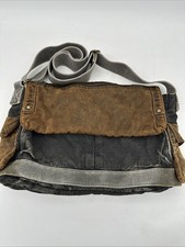 Bolso Mensajero Bed Stu Hawkeye Envejecido Lona Encerada Cuero Marrón Carbón