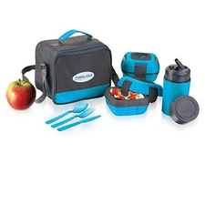  Thermoware Lunch Box Bag Set for Adults and Kids, Plastic and Stainless Blue