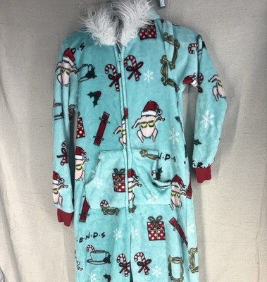 Friends Christmas Turkey Pajamas 1 piece Suit Hooded Zip Size Adult XS 0-2