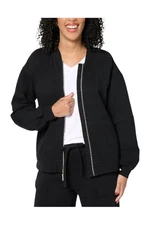 Peace Love World French Terry Zip-Front Bomber Jacket Black