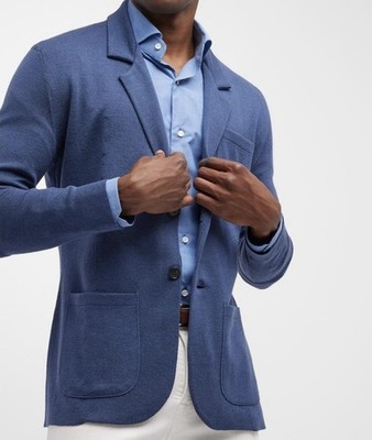 ISAIA Napoli  The Sweater Jacket  Iconico Hybrid Knit Blazer Blue XXL $1595+ NEW