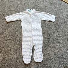 vtgs Small Steps Baby Sleeper 0-3 Months Footed Blue White Terry Cloth Pajamas