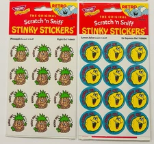 Scratch n Sniff Lot RETRO scented Stickers Pineapple Right On + Lemon Juice head