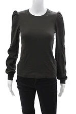 Amo Women Basic T-Shirt Dark Gray Cotton Blend Crew Neck Long Sleeve Size S