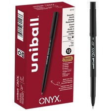 uniball Onyx Rollerball Pens, Fine Point 0.7mm, Black, 12 Pack