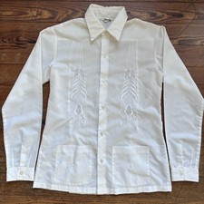 Filipino Manila Collection Barong Tagalog Hand Embroidered White Long Sleeve M