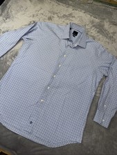 David Donahue Luxury Men's Dress Shirt Blue Striped Long Sleeve 34/35