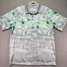 Tommy Bahama IslandZone Men's Large Floral Print Polo Shirt UPF 30 Gray