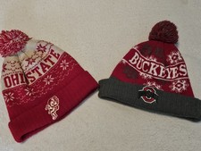 Lot Of 2 Ohio State Buckeyes Beanies With Pom Pom On Top Red/Blk Red/White Euc