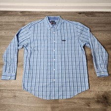 Chaps Easy Care Button Down Blue Plaid Long Sleeve Dress Shirt | Mens X-Large XL