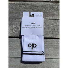 Alo Unisex Half-Crew Throwback Sock NWT white black size medium
