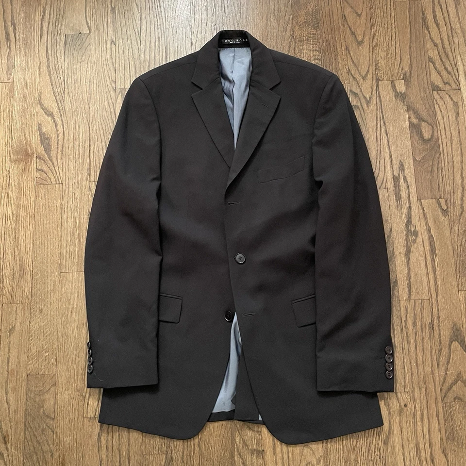 Vintage 80’s Hugo Boss Rossellini Movie 3 Button Black Suit 36R 30x33 Made USA - Image 2 of 4