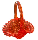 Fenton Orange Hobnail Glass Decorative Basket w/ Handle 6x7x8 in