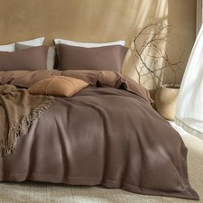 Brown Waffle Bedding Duvet Cover Set Queen Size 90 x 90 Inches 100 Washe
