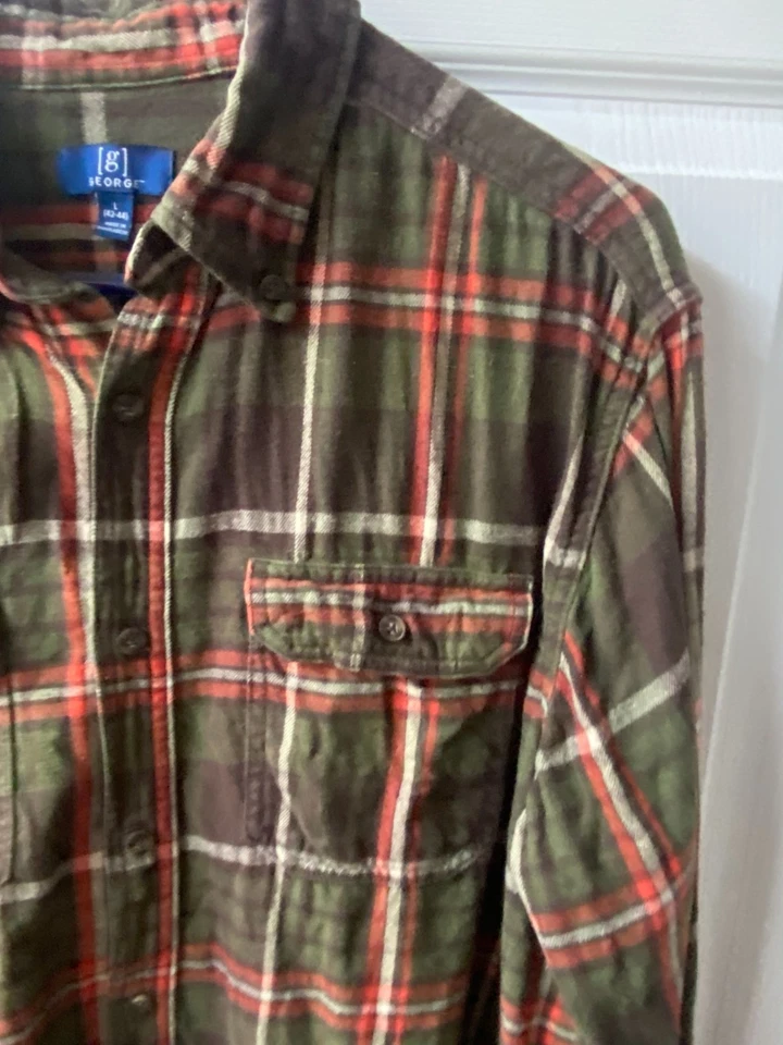 Camisa George Verde Franela a Cuadros Abotonada Para Hombres Grande 42-44 Bolsillos con Solapa Comfo Foto 4 de 4