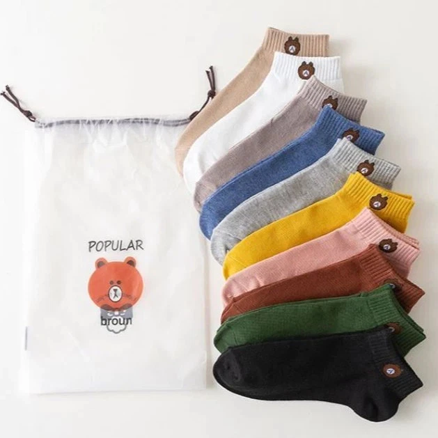 10 Pairs Cute Bear Low Cut Socks Women | Korean Style Casual Sport Ankle Socks