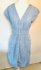 Madewell Women's 10 Chambray Dress Mini V-Neck Button Pockets Blue
