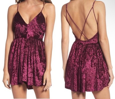 Sam Edelman Crushed Velvet Dark Red Burgundy Romper Wide Leg Mini Pockets Small
