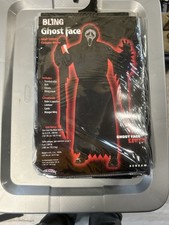 Fun World Ghost Face Scream Adult Hooded Robe Black Belt Gloves Bling Mask