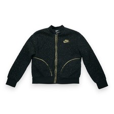 Nike Loose Fit Kids Black  Gold Full Zip Sherpa Jacket Size Large DM2337