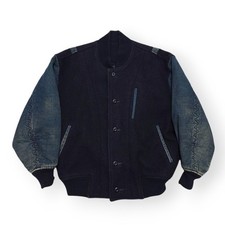AW1983 Issey Miyake Men Denim Wool Varsity Bomber Jacket Issey Miyake Men Bomber