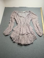 Love Shack Fancy Womens Blouson Floral Beige Long Sleeve Silk Dress Size XS