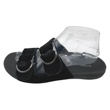 Vionic Shoes Women 9.5 Black Suede Corlee Adjustable Slide Sandals Comfort Shoe