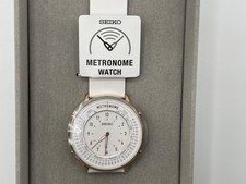 SEIKO Metronome Watch SMW002A Monotone White Gold Analog Leather Band Japan