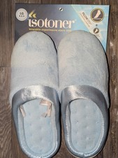 ISOTONER Microterry PillowStep Satin Cuff Clog Slippers Women's 8.5 Pastel Blue