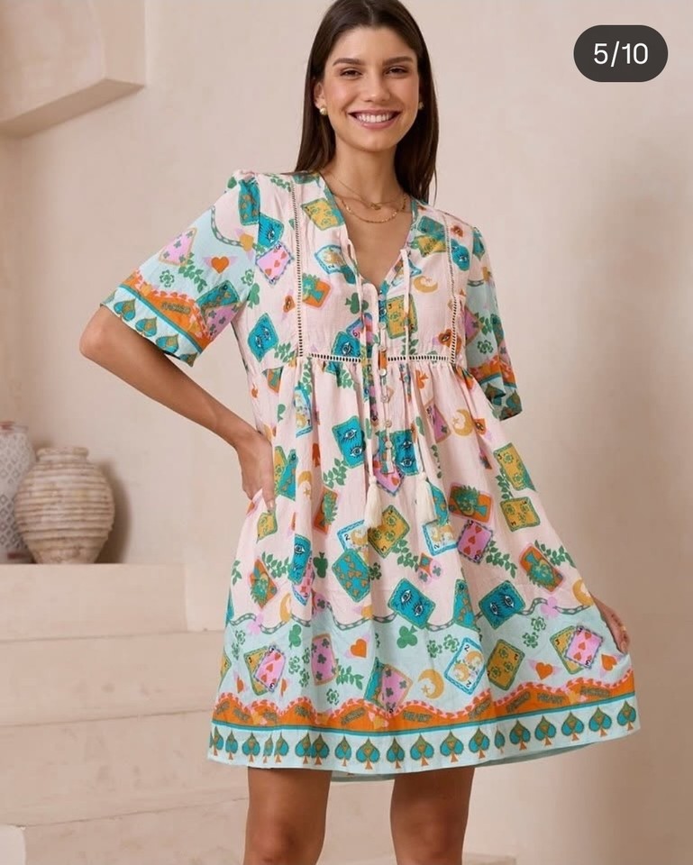 IRIS MAXI Size 10 Sacred Hearts  Mini Shirt Dress with pockets