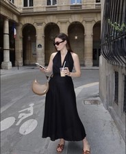 ZARA WOMAN NWT ZW COLLECTION MIDI HALTER DRESS BLACK | 4786/011 SIZE S