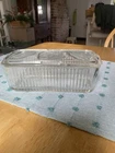 Vintage Federal Glass Clear Refrigerator Dish Box Vegetable Lid  8-1/2" x 4-1/4"