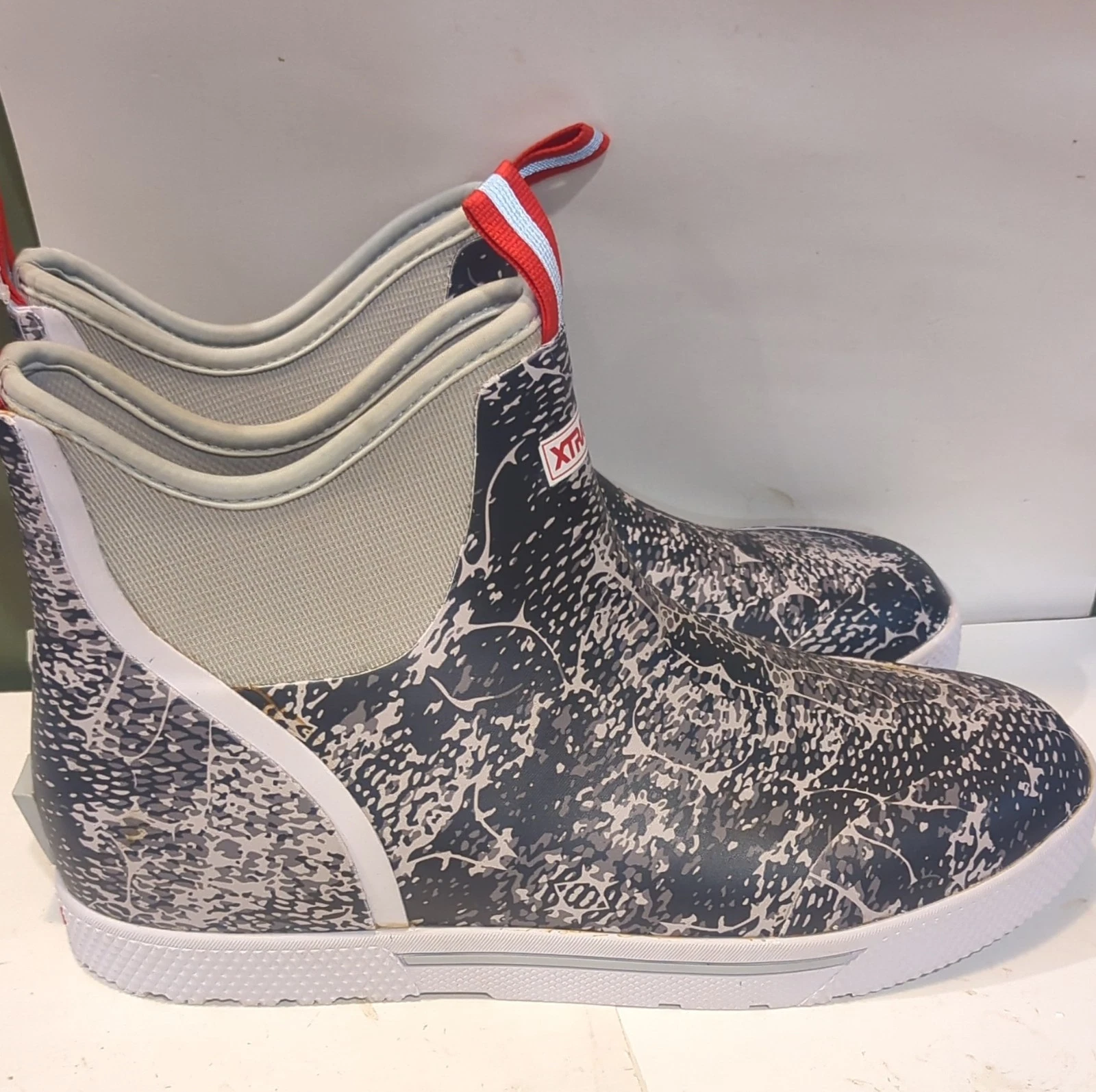 Xtratuf Slip-On Camouflage Rubber Fishing Deck Boots Gray White Slip Resistant