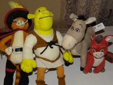 4 Shrek plush lot Puss N Boots Donkey Baby Donkey Dragon Dreamworks Nanco 2nd 3