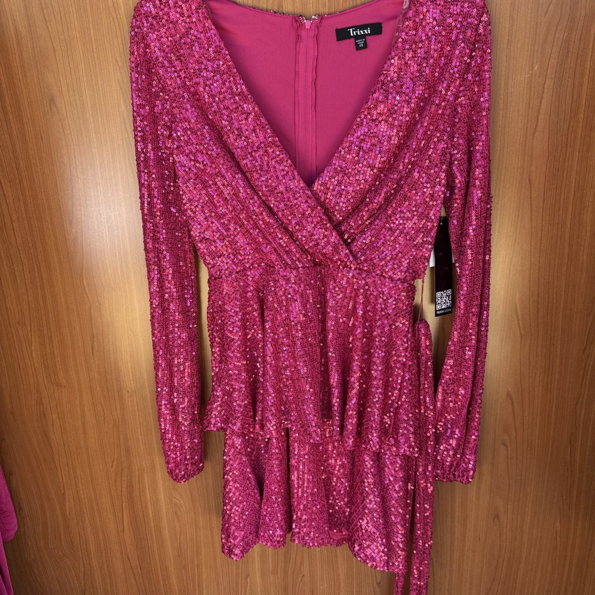 trixxi sequin dress Trixxi Women's Juniors' Pink Sequin Surplice-Neck Tiered Mini Dress Size:  XSmall