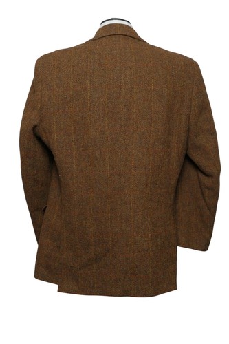 Harris Tweed Giacca Da Uomo 25 Marrone A Quadri A Un Pugno Con Bottoni In Pelle - Foto 5 di 5