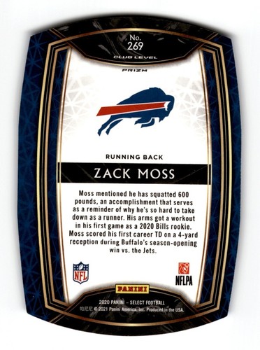 2020 Panini Select Die-Cut Prizm Light Blue Zack Moss Rookie #269 Buffalo Bills - Picture 2 of 2