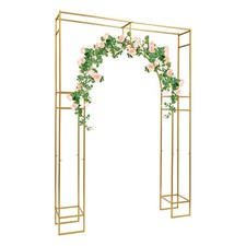 Used  Gold Wedding Arch Backdrop Stand 7.9ft Square Arch Metal Balloon Arch
