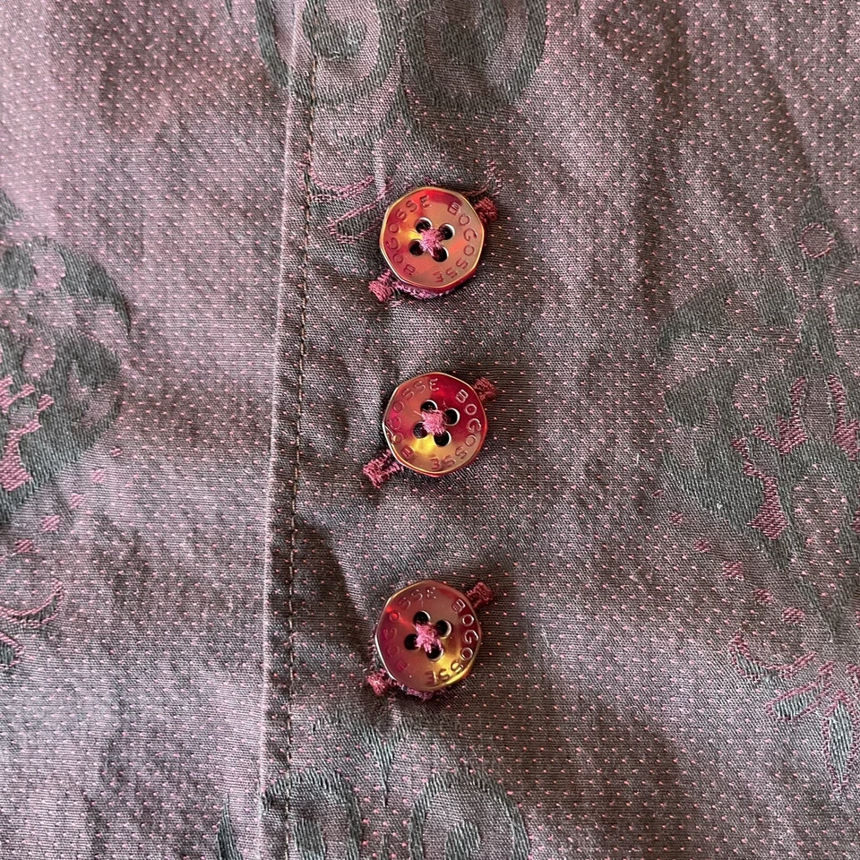 Bogosse Mens Large Maroon Paisley Cotton Button Down Shirt French Cuffs Size 5 - Image 2 of 4