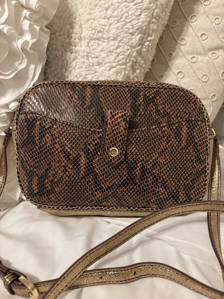 Bolso Bandolera GILI Cuero Sienna Piel de Serpiente Marrón Cartera Foto 3 de 4