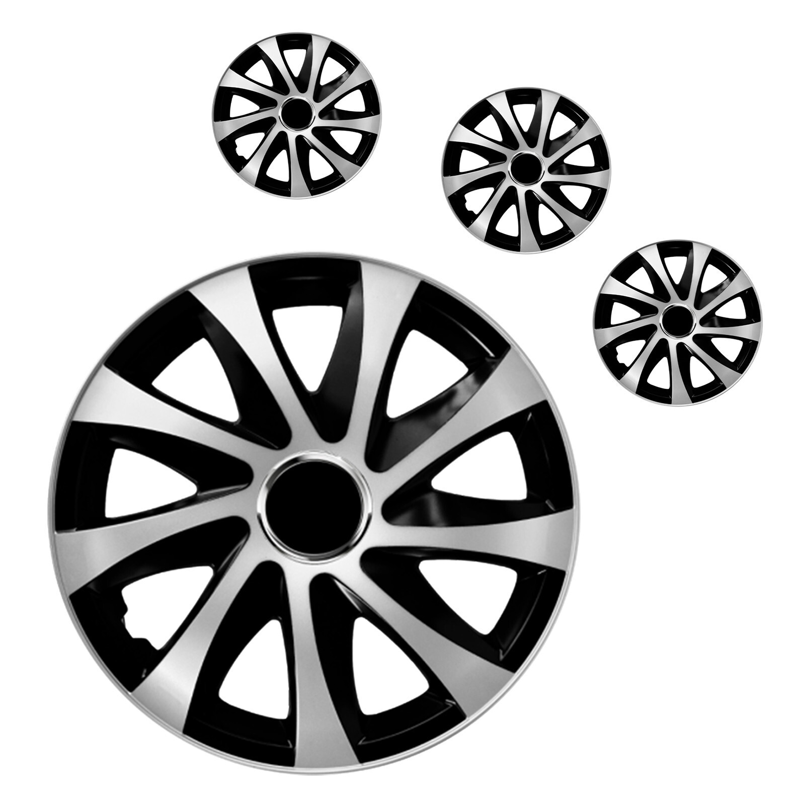 Enjoliveurs 16 pouces argent noir Drift lot de 4 enjoliveurs de roue auto