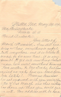 1896 Handwritten Letter John C Howe 2 J. E. Bonebreak Mine Co Weston Missouri