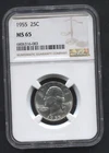 1955-25c Washington Quarter- NGC- MS65. 90% Silver