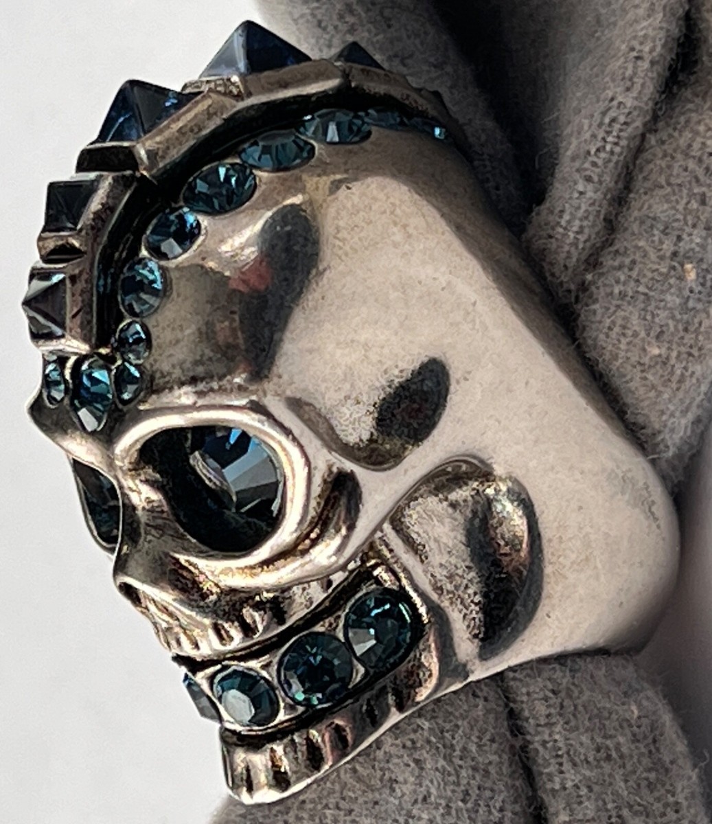 Alexander McQueen Iconic Skull Spike Mohawk Blue Crystal Statement