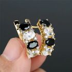 2.59ct Oval Cut Lab Created Onyx & Diamond Women's Round Hoop Earring 925 Silver