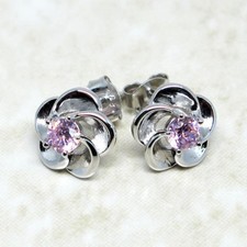 ELEGANT PINK FLOWER 925 STERLING SILVER STUD EARRINGS