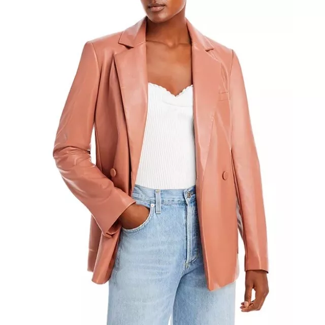 JONATHAN SIMKHAI Pecan Brown Faux Leather Nisha Boxy Blazer Jacket