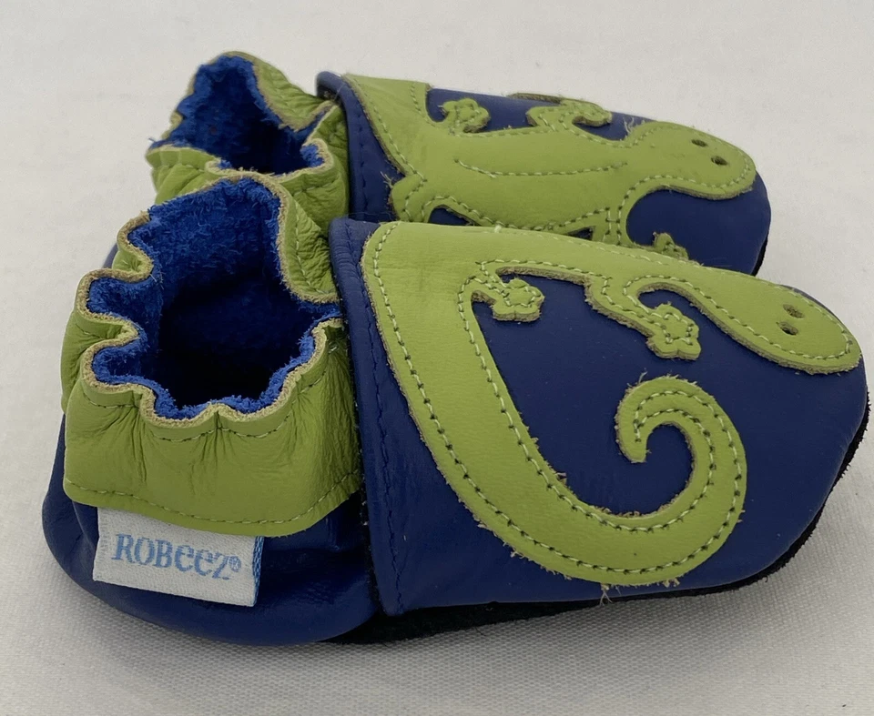 ZAPATOS DE BEBÉ ROBEEZ AZULES 0-6 Mos salamandra lagarto muy lindos ¡nuevo en caja! Foto 3 de 4